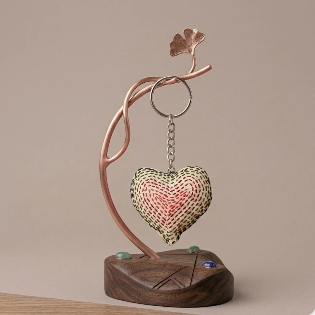 Hriday - Kantha Stich Heart Keychain 