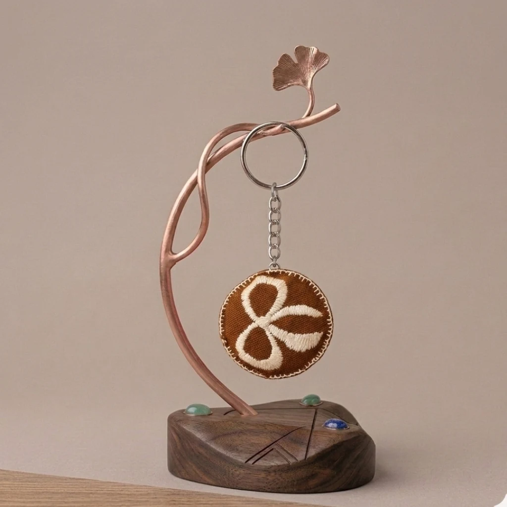 White Bow Fabric Keychain