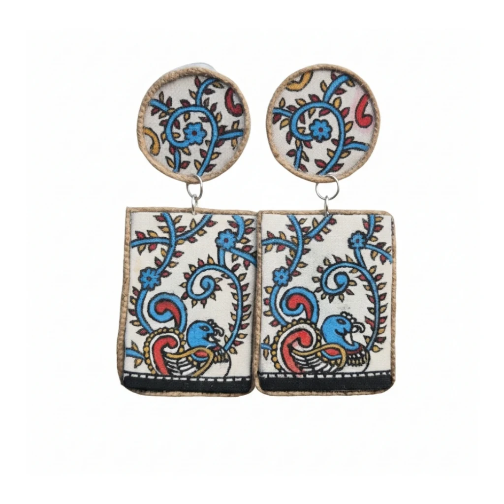 Pakshi- Kalamkari painted fabric earrings 