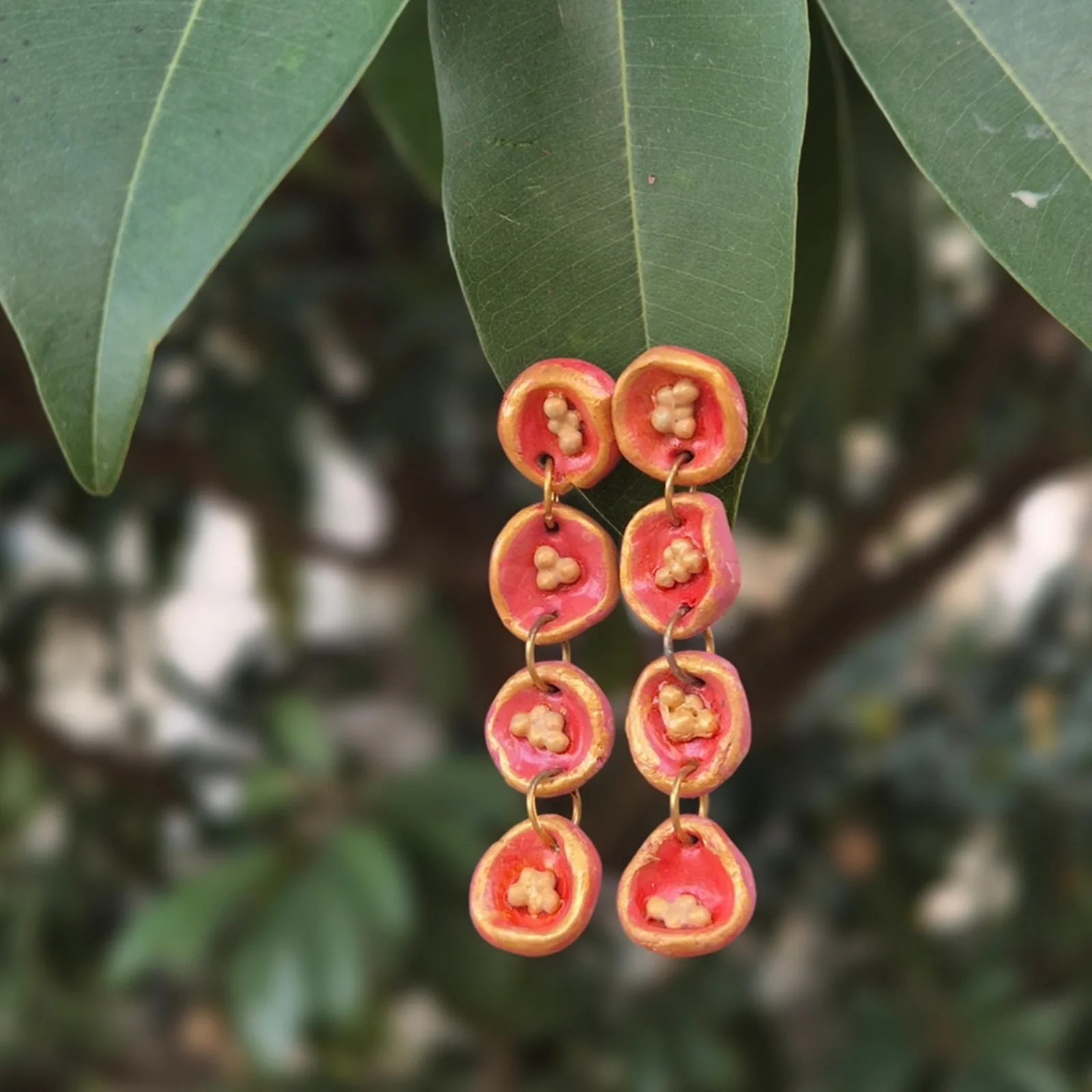 Red Drops- Painted Clay Earrings