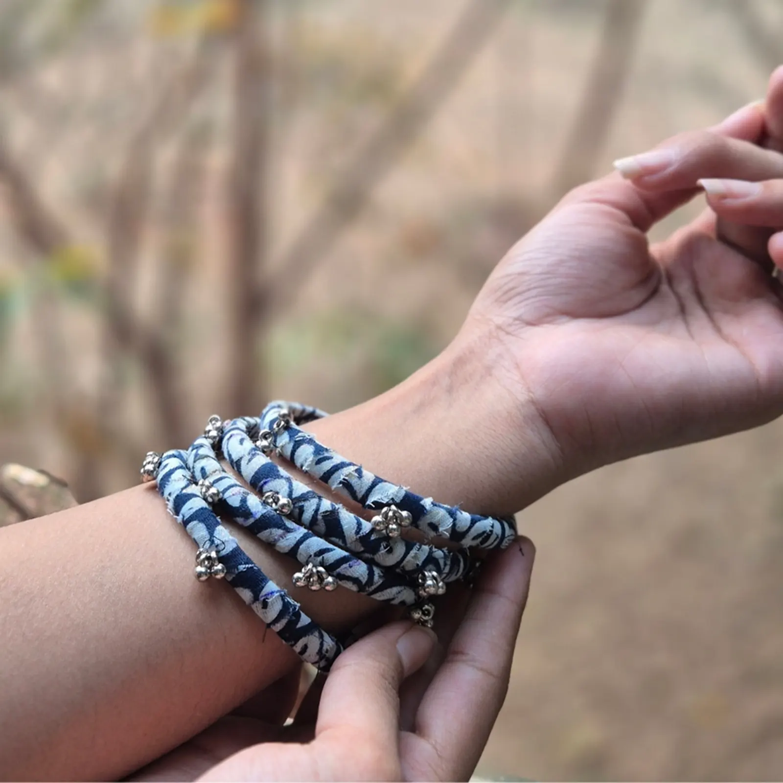 Blue and white color Fabric bangles 