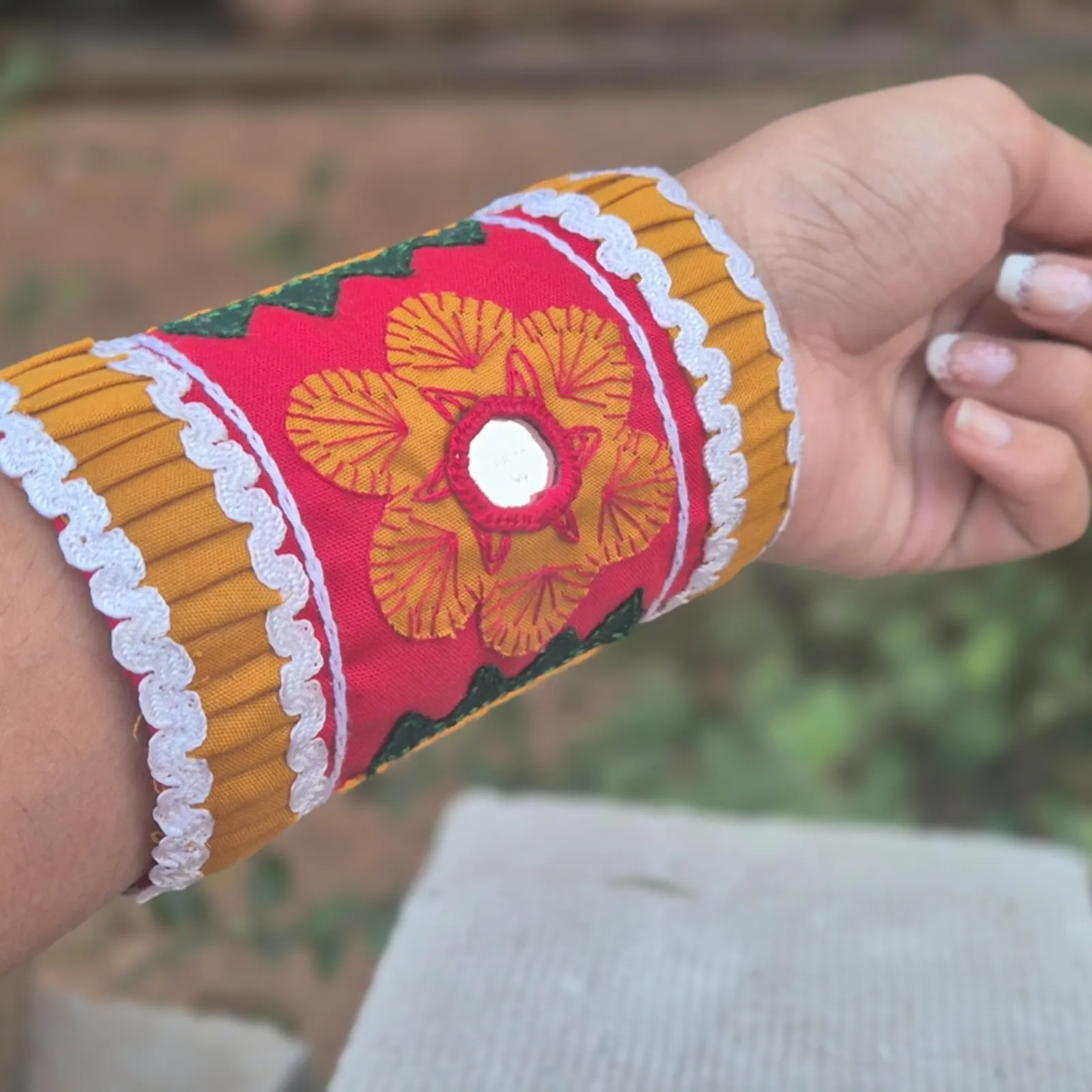  Laal Phoola - Embroidered fabric hand cuff