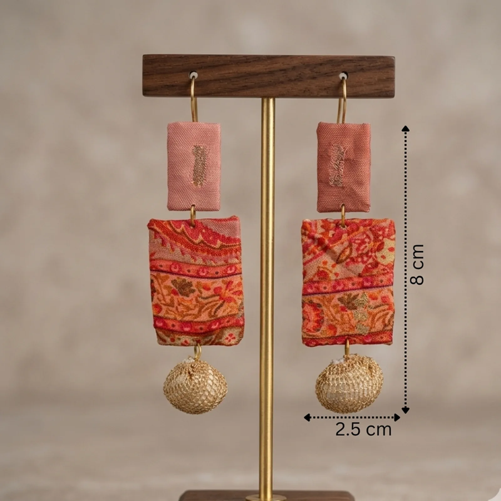 Red Multicolor fabric earrings