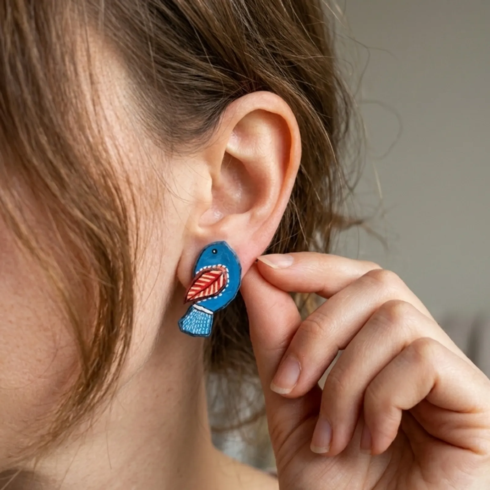 Neeli Chidiya- Painted Clay Earrings 