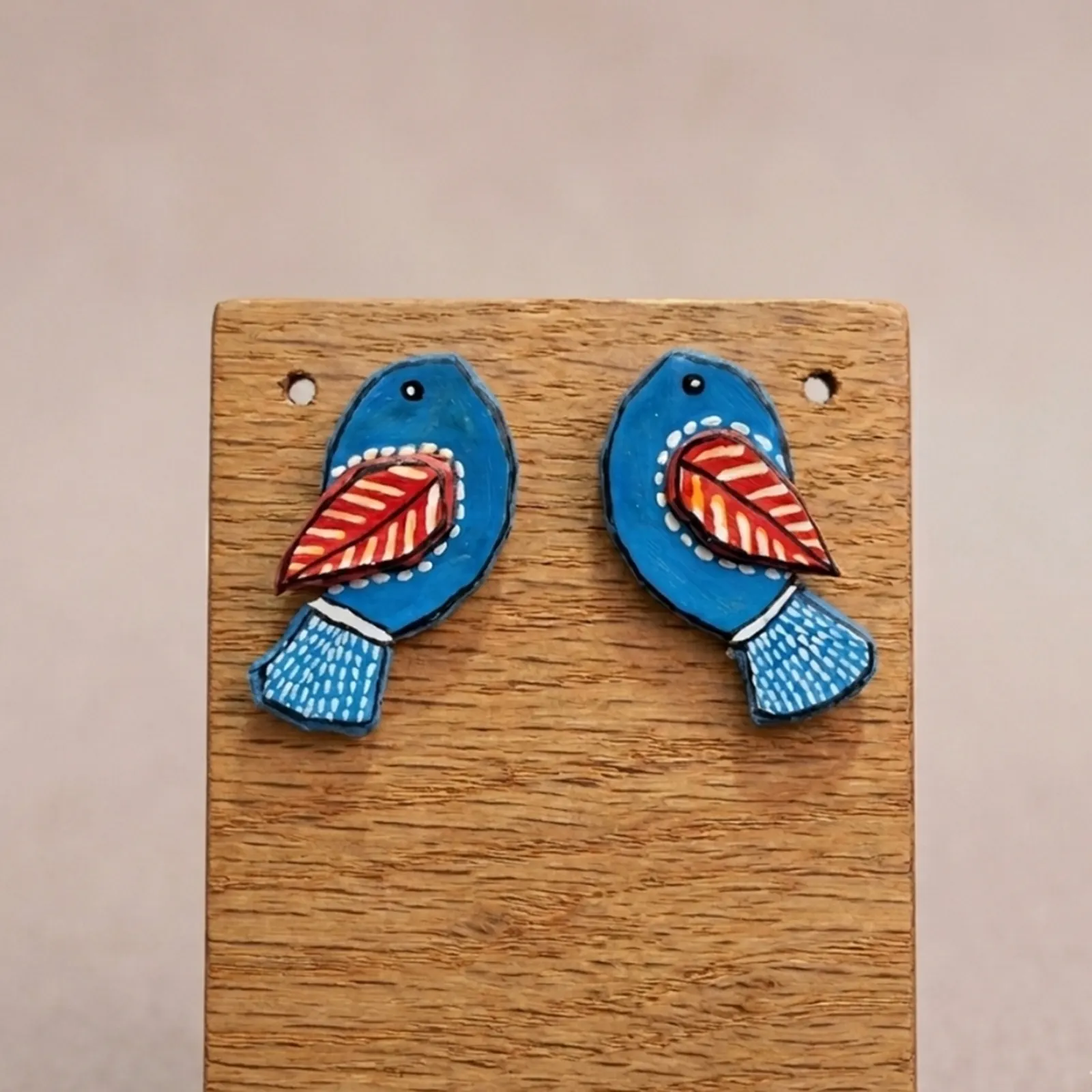 Neeli Chidiya- Painted Clay Earrings 