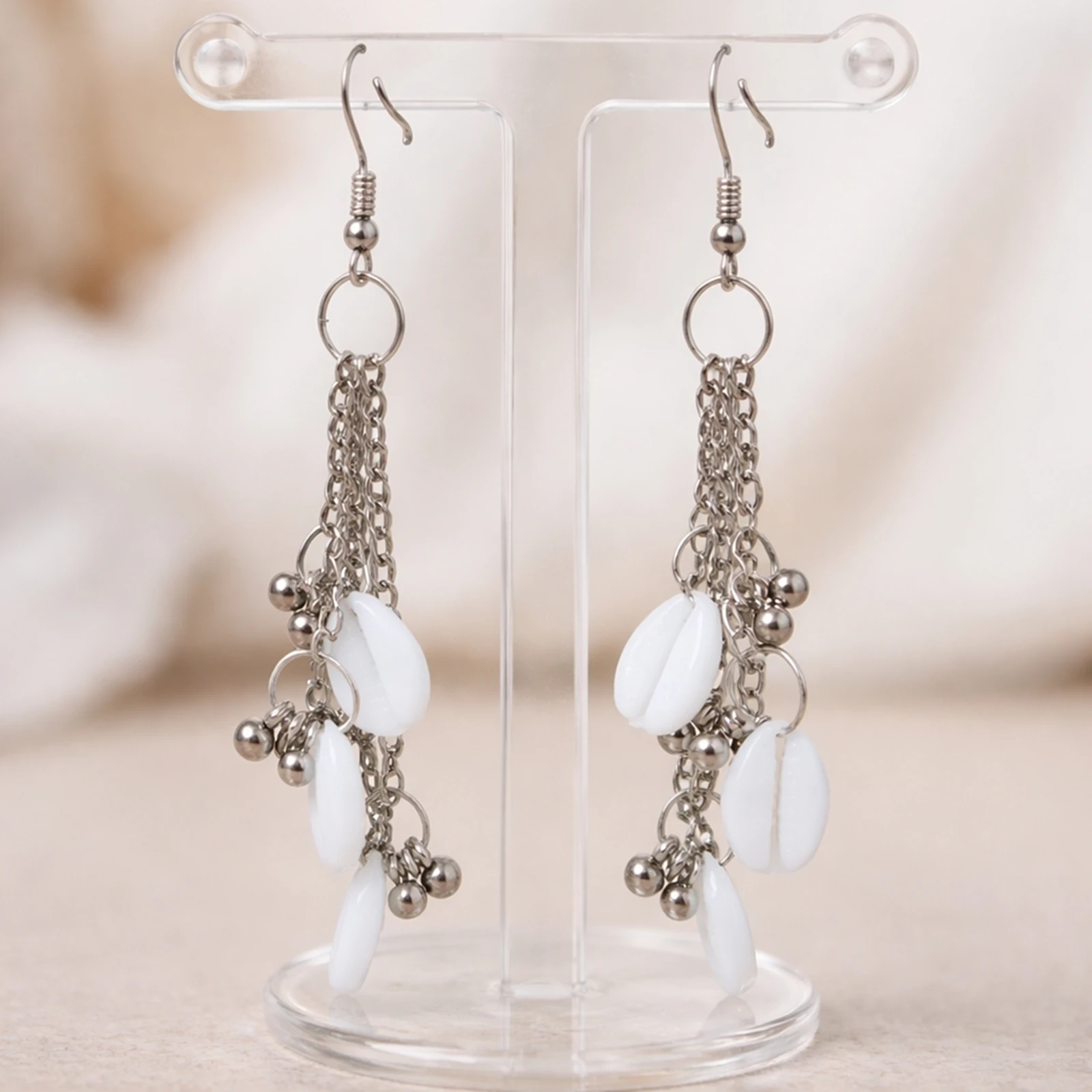 Cowrie Shell Silver Ghunghru- Handmade Oxidised Earrings