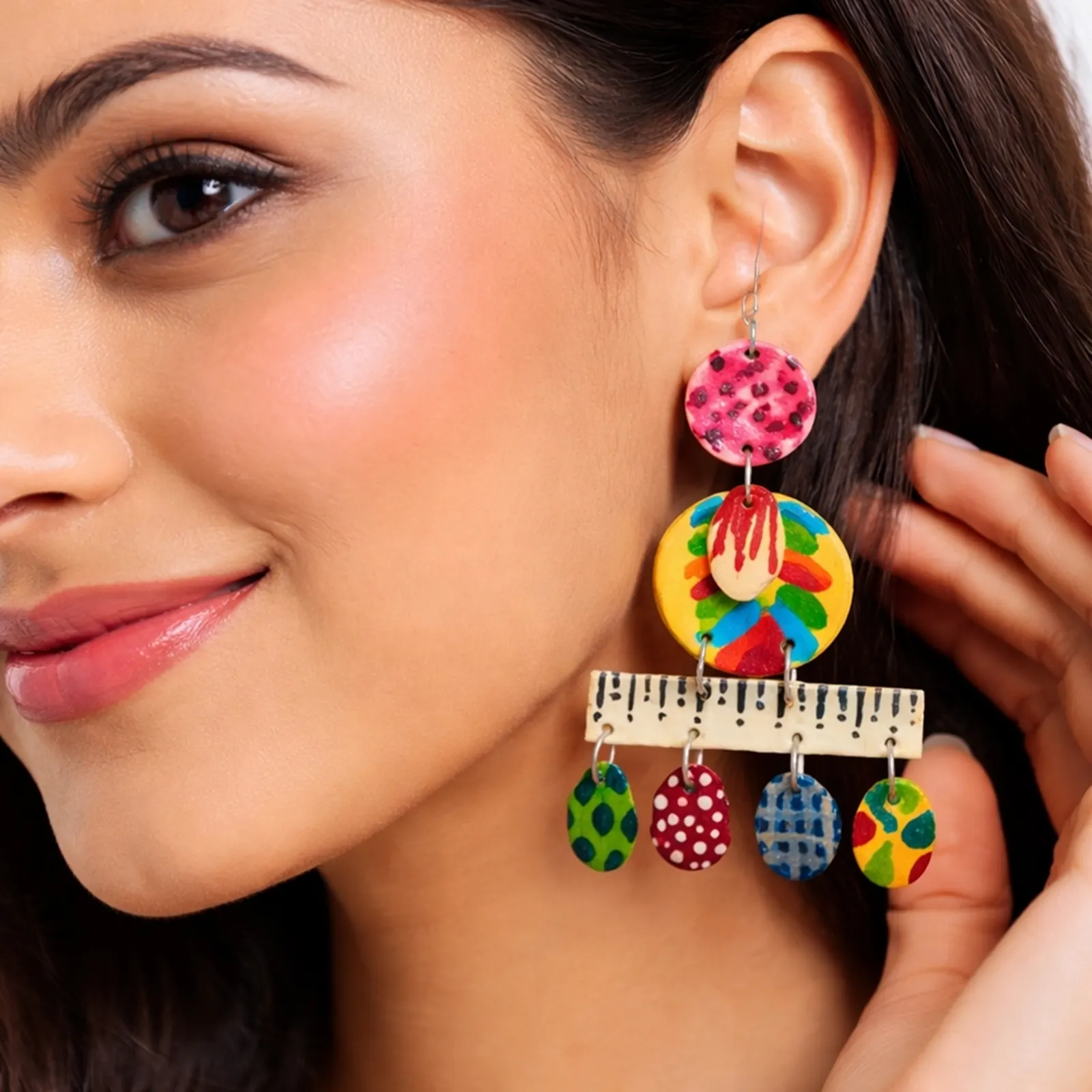 Multicolor layered-  Painted Clay Earrings 