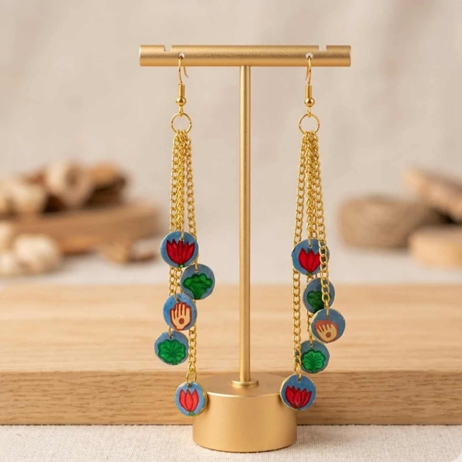 Pichwai -  Painted Clay Earrings 
