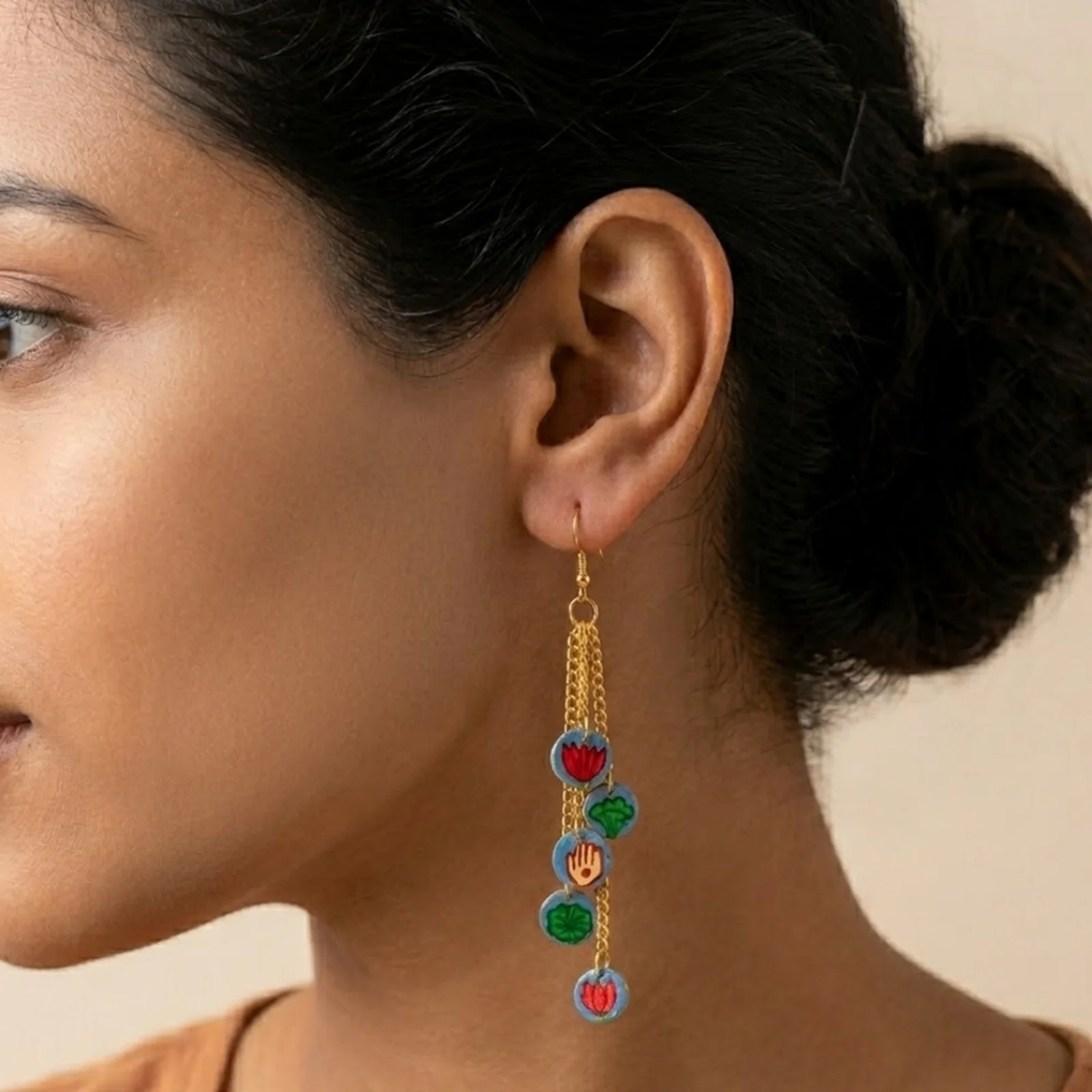 Pichwai -  Painted Clay Earrings 