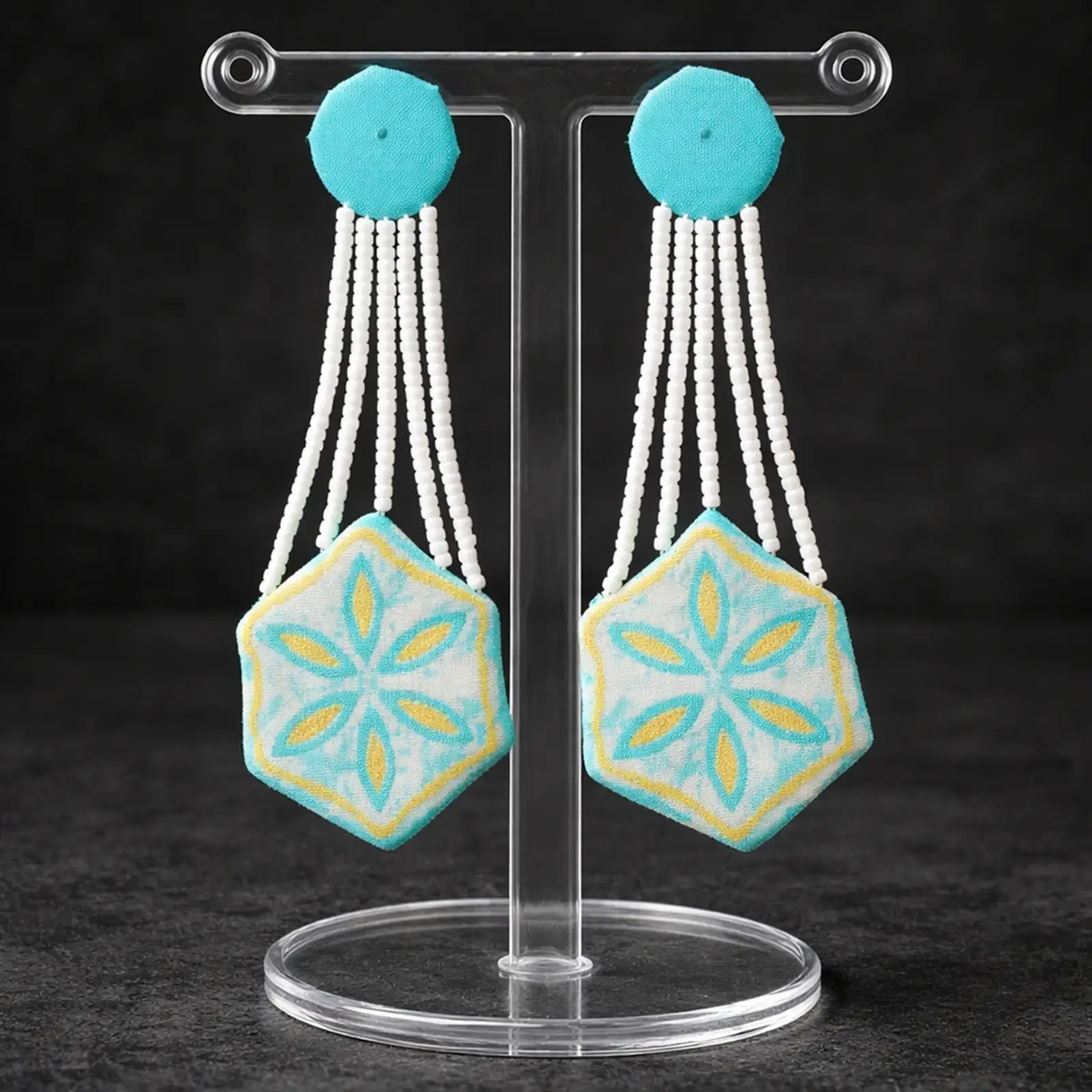Sky blue color beaded fabric earrings 