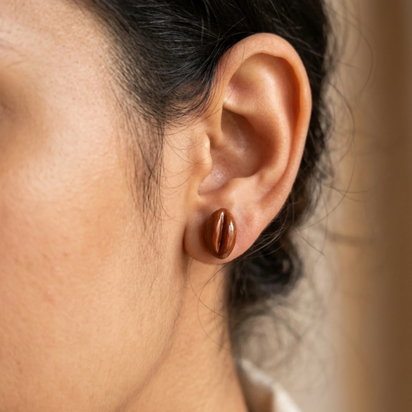  Coffee Beans -  Painted Clay Earrings
