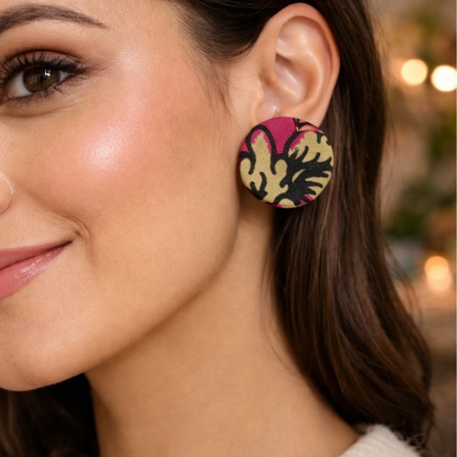 Gulabi Phool fabric earrings 